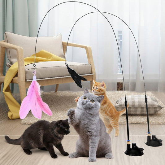 Feather Cat Teaser Stick with Suction Cup